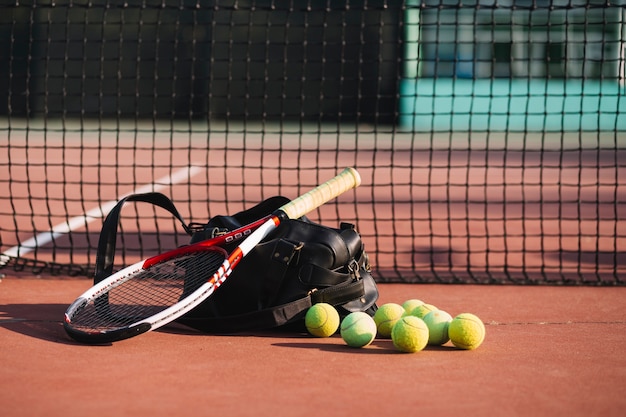 Tennis equipment on the tennis field
